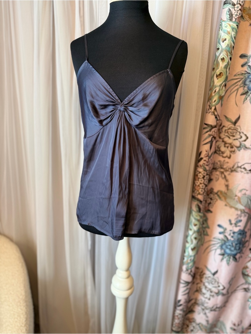 PAIGE Navy Blue Silk Twist-Front Camisole